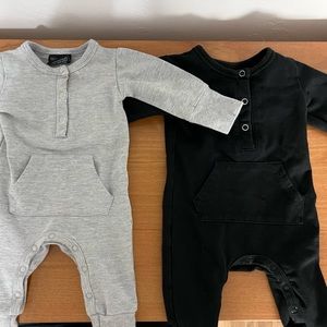 Two little bipsy 0-3 month indie in gray and black.